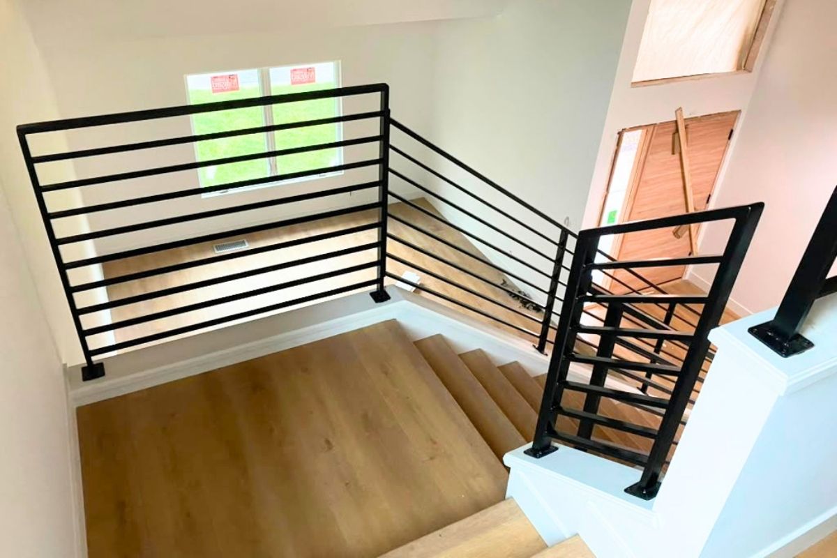 Custom metal stair railing installed in Hercules CA